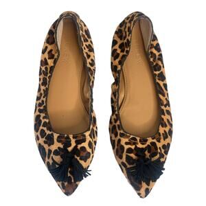 J.Crew Brown Black Calf Hair Leopard Print Ballet Flats Black Tassel Comfy 7.5